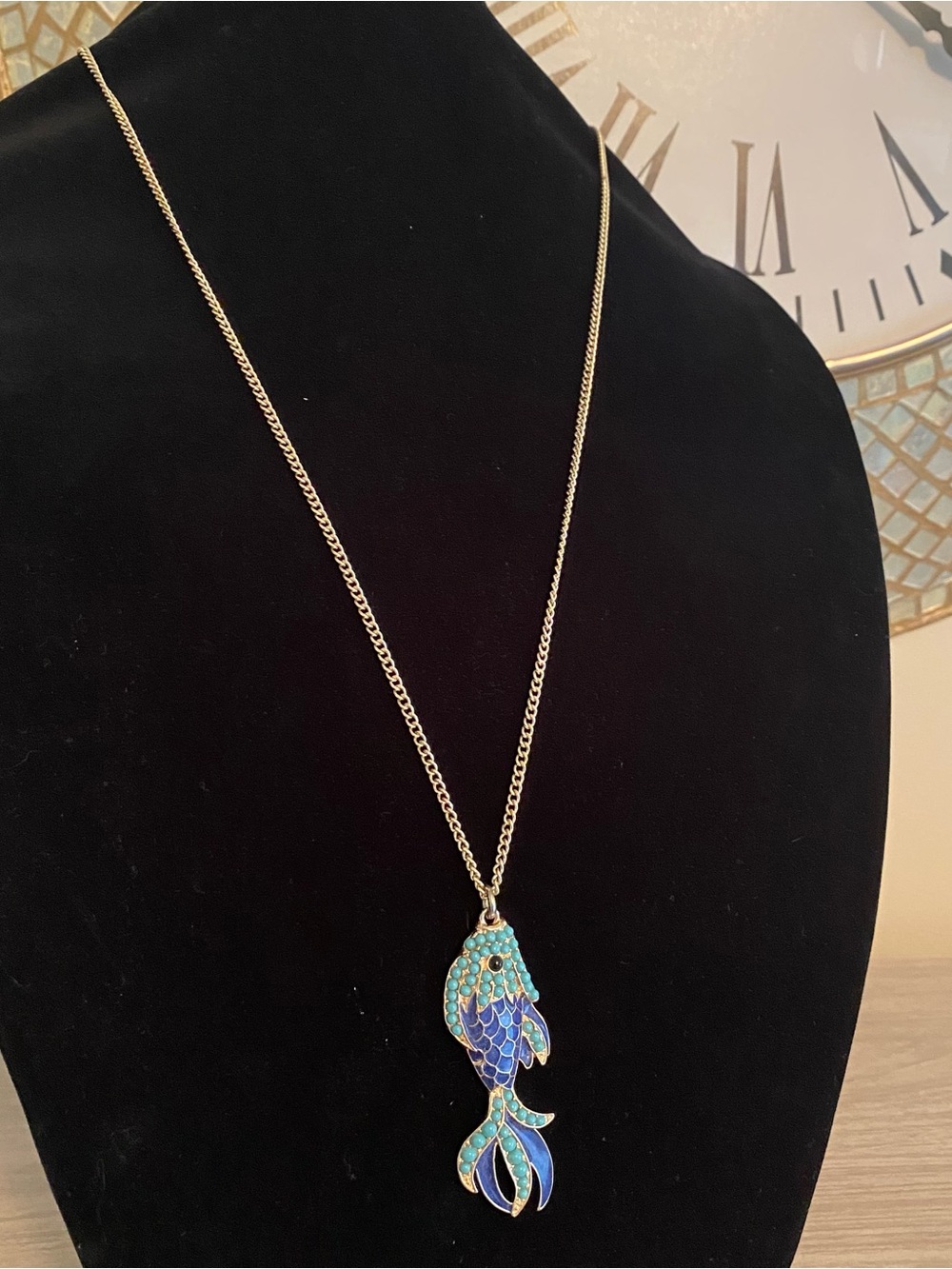 Gold-tone Blue & Teal Koi Fish Pendant Necklace